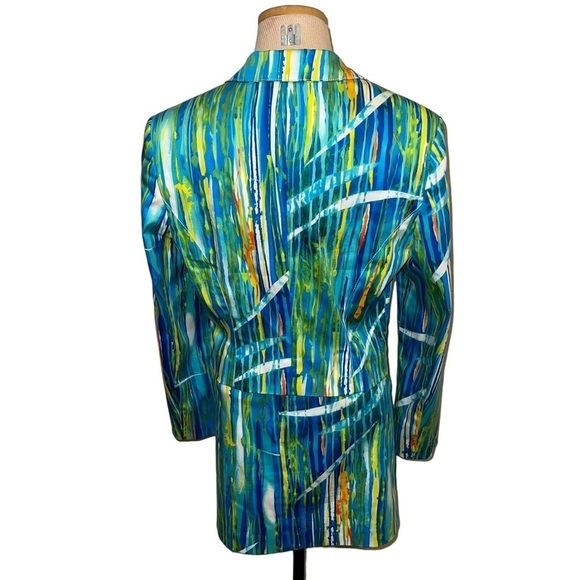 Cache Women Cotton Blend Multicolor Waterfall Print Suit Size 10/12 - Picture 2 of 8